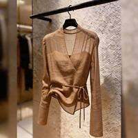 KUNAILIN | French Luxury Design V-Neck Tie Waist Blouse