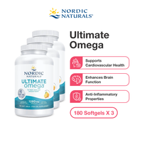 Nordic Naturals Ultimate Omega 1280mg Omega 3 (EPA and DHA) 180 Softgels - For Optimal Wellness Brain and Heart Health