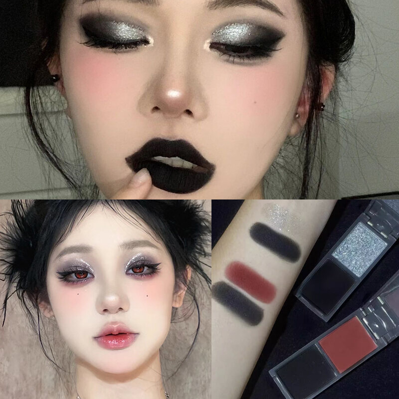 Biya Red Eyeshadow Palette Gothic Style Halloween Cosplay Smoke Eyebrow Dark Makeup Easy to Color Long Lasting Eye Makeup. 