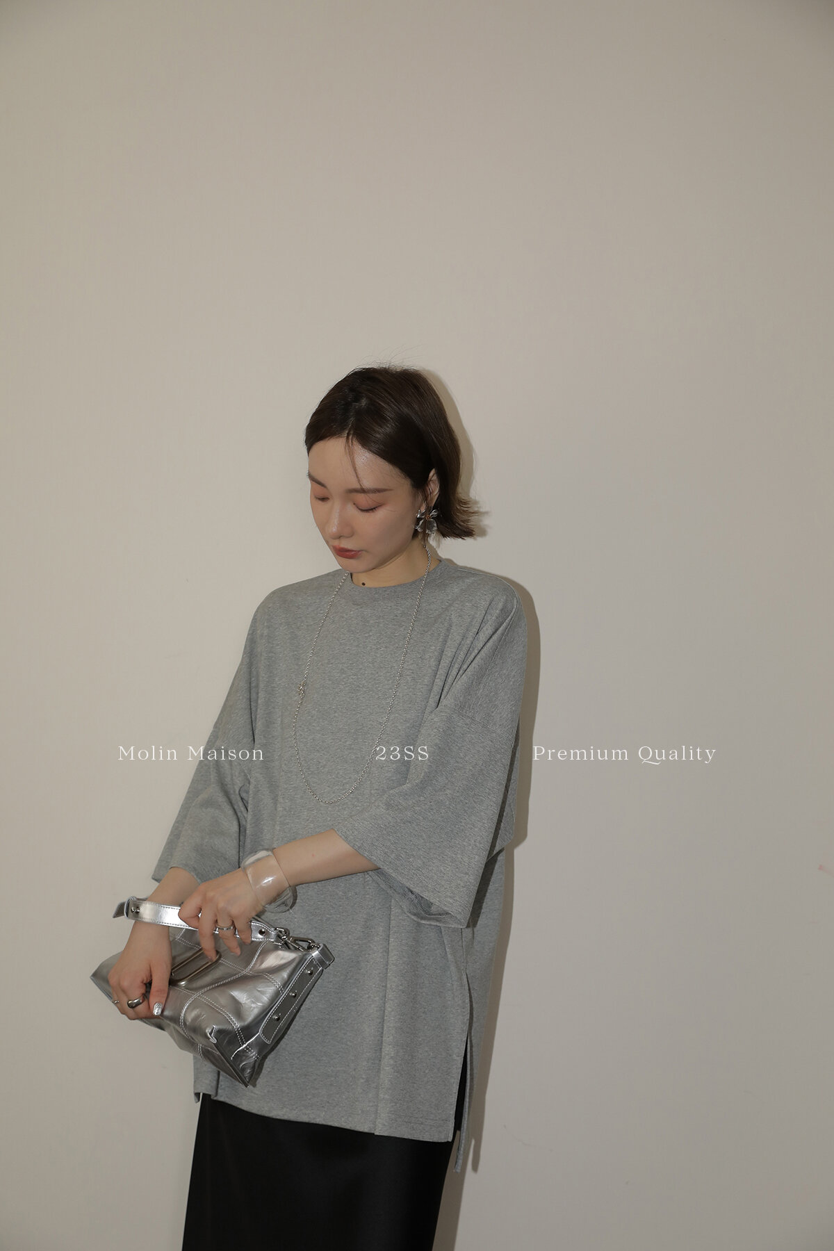 Molin ROW Batwing Sleeve T-Shirt Women's Loose Side Slit Oversize Summer Short Sleeve Cotton Polyester Blend round Neck Top