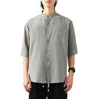 DUKEEN | Mandarin Collar Cotton Shirt 3/4 Sleeves