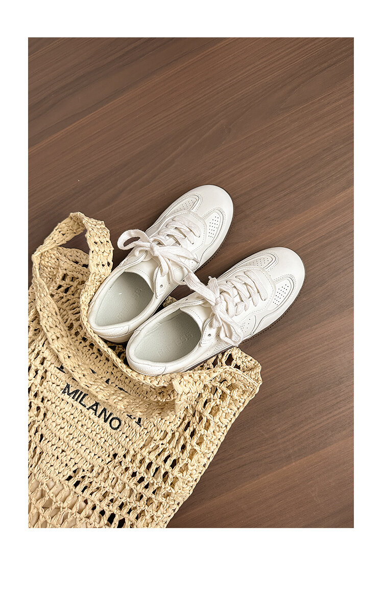 Classic Genuine Leather Flat Bottom Sports Shoes Women's Casual Fashion Sneakers Easy to Wear Cross Buckle round Toe Rubber Sole · v8