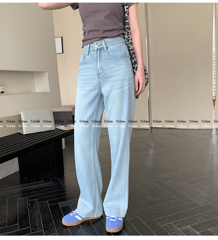 Out of Print Contraction Trouser ~ Glacier Blue Straight-leg Narrow Version Denim Women's Summer Thin High Waist Loose Mop Wide-Leg Pants