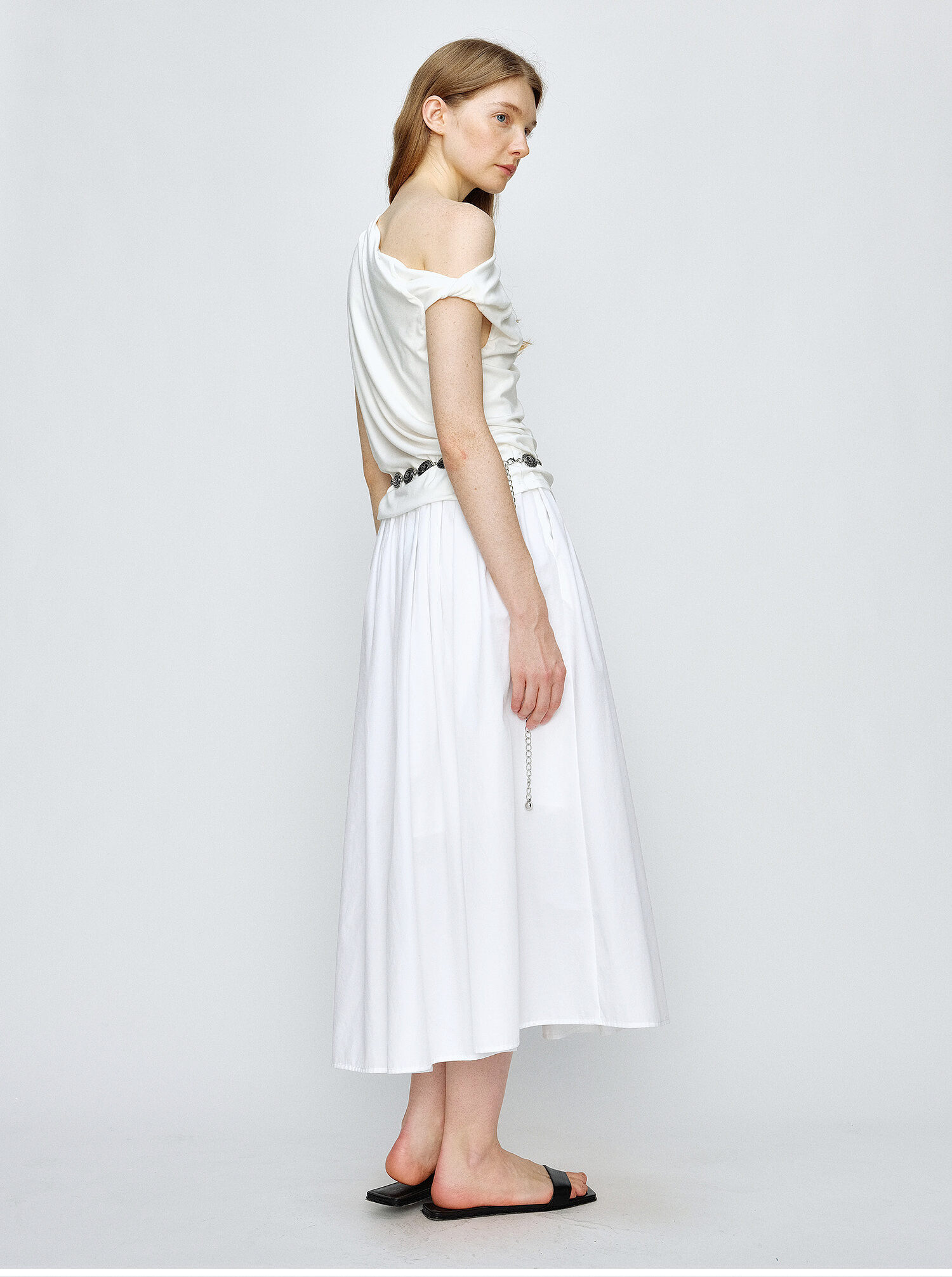 Marllen Yachting Shadow Luxury T-Shirt for Women Summer Wardrobe Essential Ruched Sleeveless Neckline Versatile Viscose Fiber