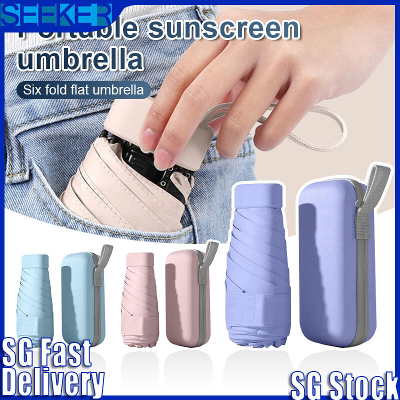 🇸🇬 Fast Delivery Mini Phone Size Sun Umbrella Ultra Light Weight Upf 50v Windproof Samll 3 Fold Foldable Lightweight Beach Uv Protection Paradise White Beige Purple Blue Pink Outdoor晴雨两用遮阳伞