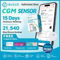 BUZUD Continuous Glucose Monitoring System Sensor | Glucometer | 1 sensor | Real-time monitoring | 1440 readings/day | 15 days wear | Water resistant | App connected