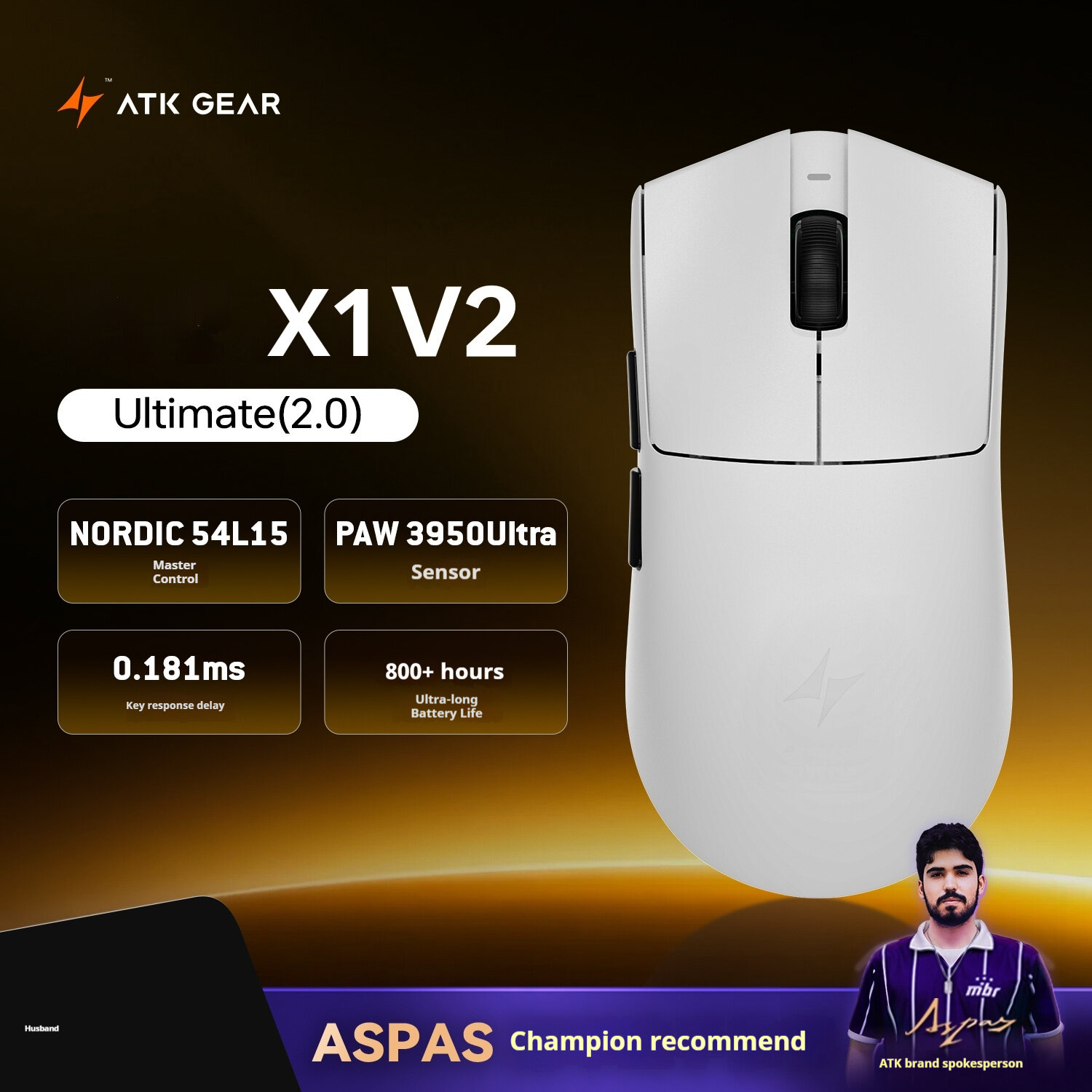 ATK | Atk X1 V2 Ultimate 2.0 Wireless Gaming Mouse, 54g Ultra