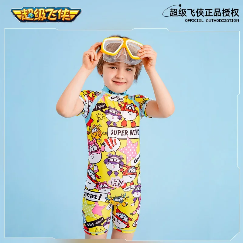 Super Wings Children's Swimsuit Boys' One-Piece Toddler Children Teens Swimsuit Baby Infant Sunscreen Swimming Equipment