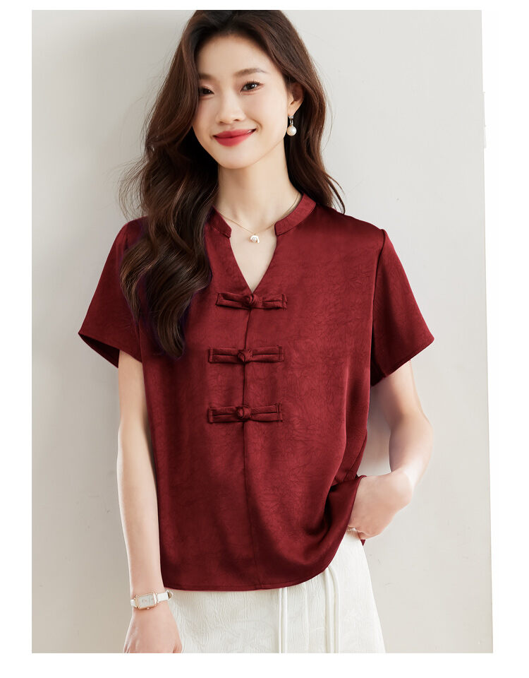 New Chinese Style Short Sleeve Shirt Women Summer 2025 New Fashion Black Embroidered Top Ladies Small Shirt Upper Body