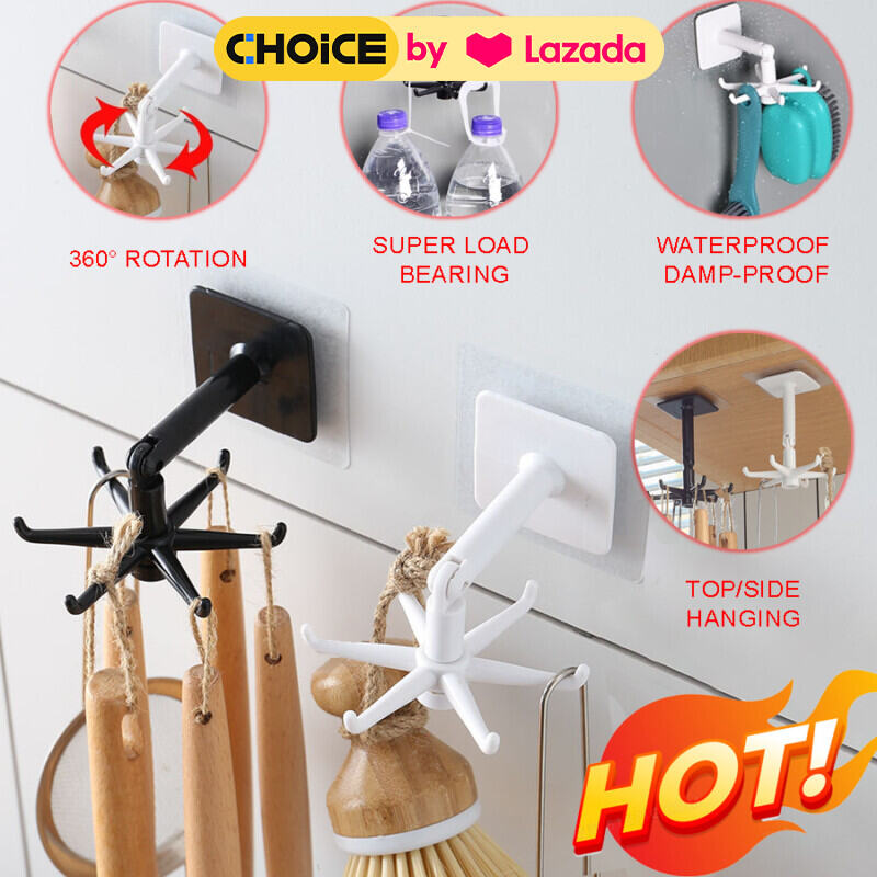 6 Claw Patcher Holder Hook Dụng cụ nhà bếp Móc treo tường 360 độ xoay gấp móc tự dính Móc treo 6 móc Dụng cụ nhà bếp