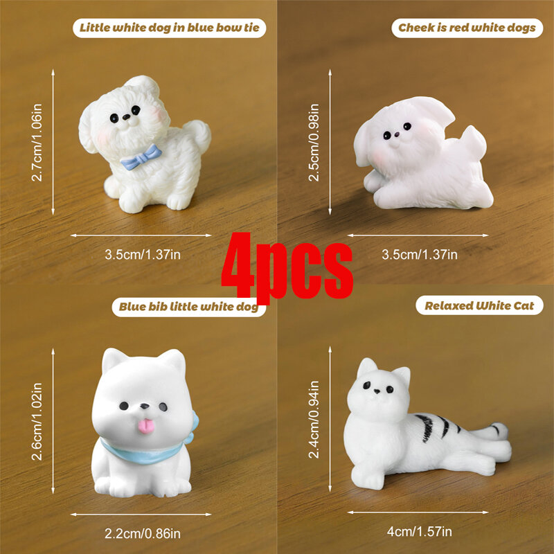 4PCS Puppy Cat Rabbit Dogs Miniature Figurines Terrarium Crafts Realistic Animals for Phone Case Computer Screen Desk Accessorie