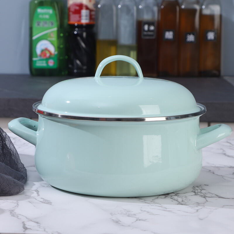 Thickened Olive Home Macaron Green Enamel Soup Pot Dormitory Instant Noodles Bowl Enamel Pot for Cooking And Boiling Water