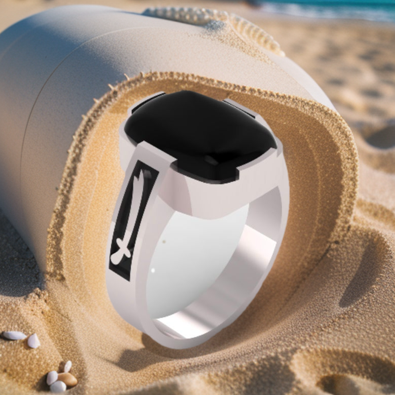 Natural Onyx Aqeeq stone Zulfiqar Sword Style Pure Silver Ring for Boys and Men with aqeeq stone, Chaandi Ring, Pure silver ring, 925 Sterling silver ring. 