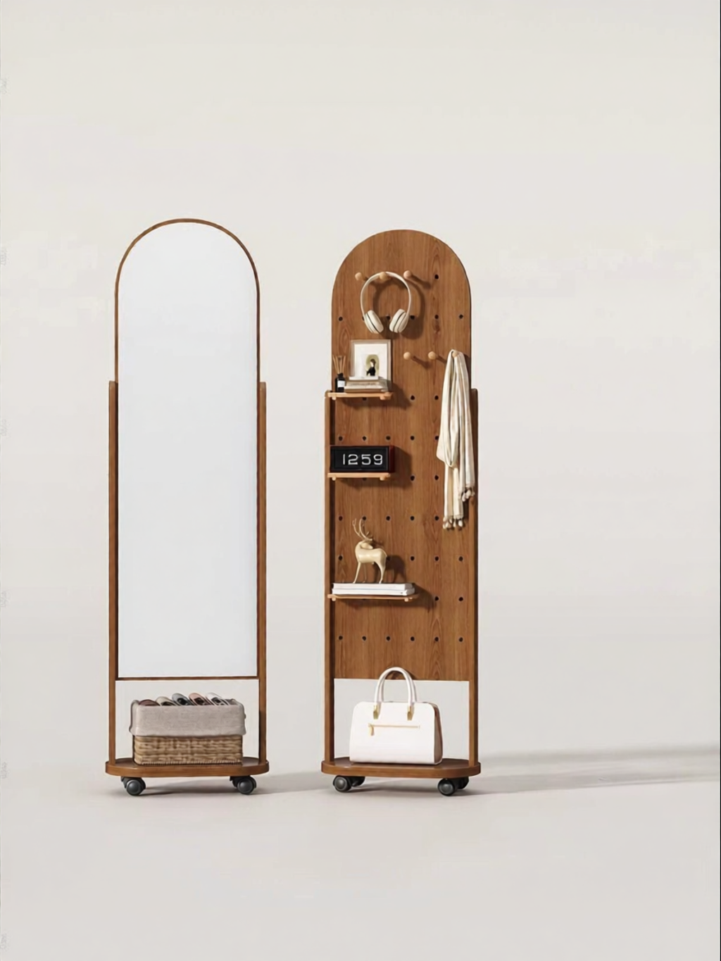 SAMEDREAM | Rotatable Full-length Mirror With Holes Board Multifunction Storage Hanging Mobile Mirror