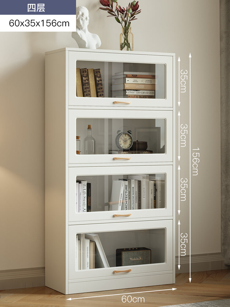 DustProof Bookcase with Glass Door Display Home Living Room