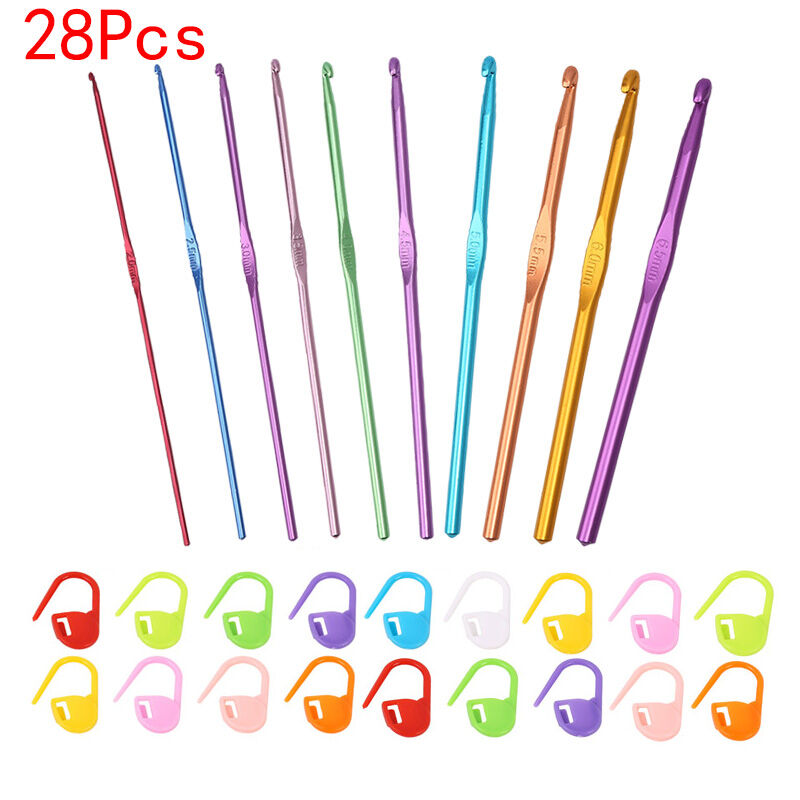 28-52Pcs Crochet Hooks Set Quality Coloured Knitting Needles For Arthritic Hands With Stitch Markers and Large-Eye Blunt Needles