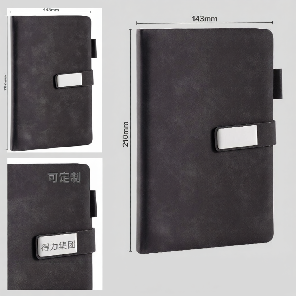 deli | Customized A5 Leather Notebook with Magnetic Pen Holder for Work and Study