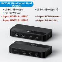 Hagibis | 2-Port 1-Output Type-C KVM Switch with USB Hub and HDMI 4K Extender