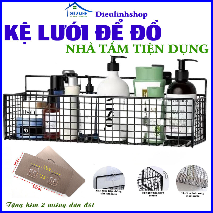 Kệ Để Đồ Nhà Tắm Lưới Sắt Hình Chữ Nhật Dán Tường, Kệ Đựng Gia Vị Nhà Bếp Sơn Tĩnh Điện, Kệ Đựng Mỹ Phẩm Gọn Gàng dieulinhshop