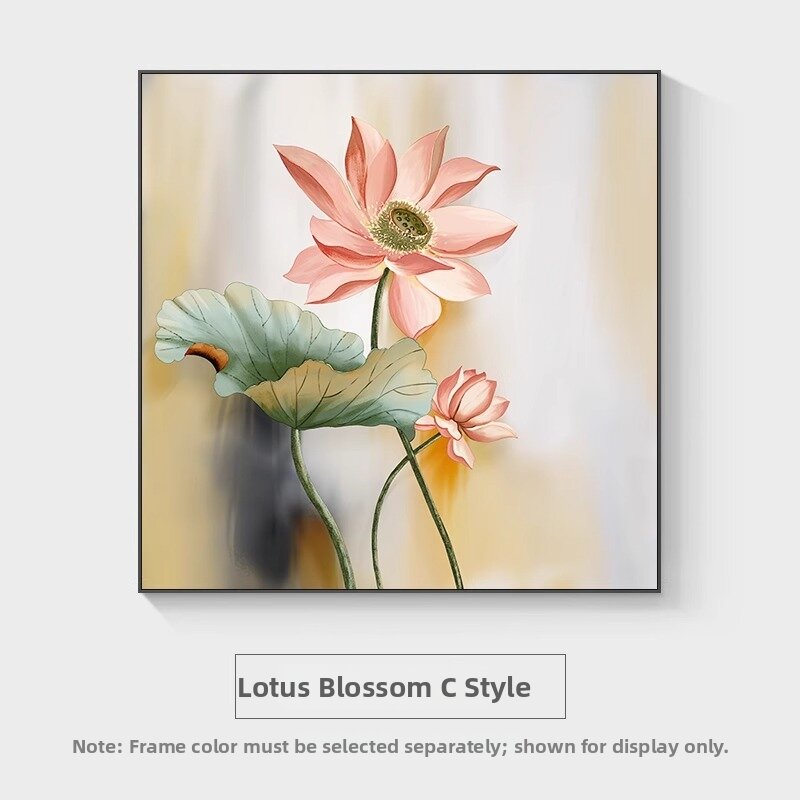Modern Luxury Restaurant Dining Room Decorative Painting Square Bedroom Lotus Flower High End Metal Framed Wall Art