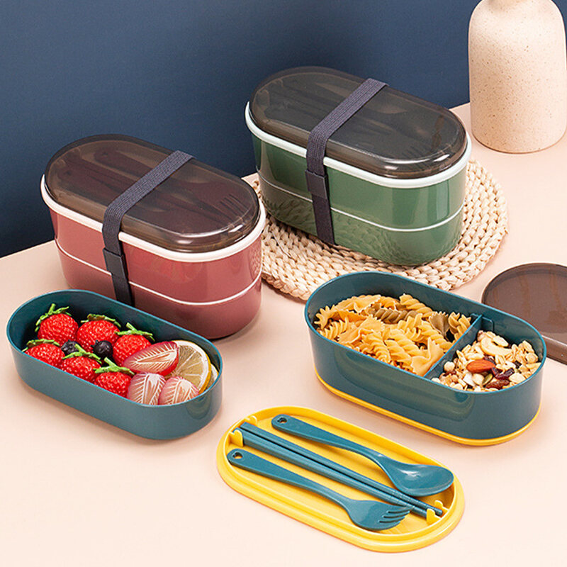 2H Lunch Box Set 700ml Free Sendok | Kotak bekal makan siang | Bento Tempat Makan | COD