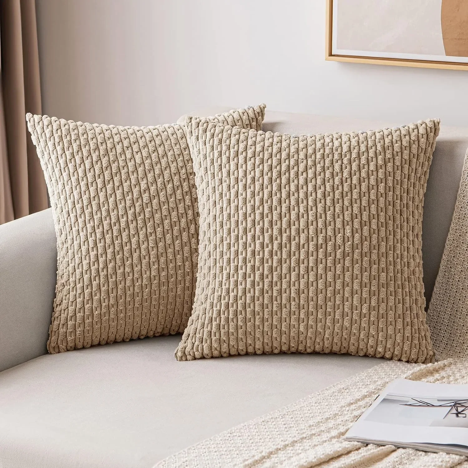 Christmas Green Decorative Throw Pillow Covers 18x18In Soft Corduroy Striped Square Pillow Covers for Couch Living Room Bed Sofa