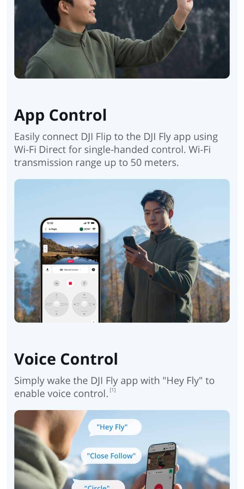 DJI Flip - طائرة بدون طيار مزودة بتحكم صوتي وتتبع الذكاء الاصطناعي مع واقي مروحة قابل للطي بتغطية كاملة / 4k60FPS / إرجاع ذكي / الوزن