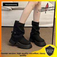 XUJIA | Thick Heel Elevating Short Boots for Petite Women Mid Calf Stackable