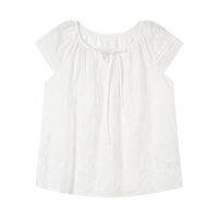 V-Neck Tie Design Embroidered Jacquard Loose Slimming Blouse