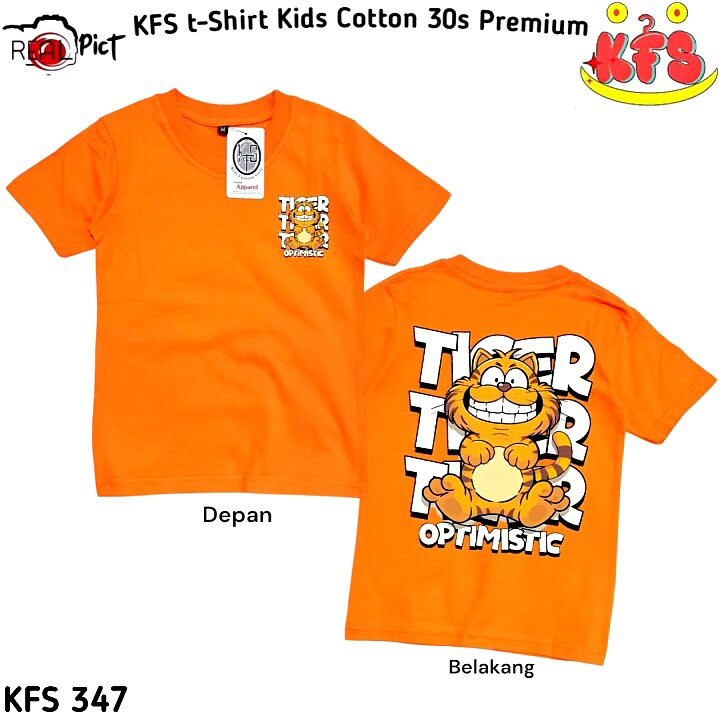 KFS 347 Baju Kaos Anak Laki-laki Perempuan Motif Garfield Tiger Sablon Depan Belakanh