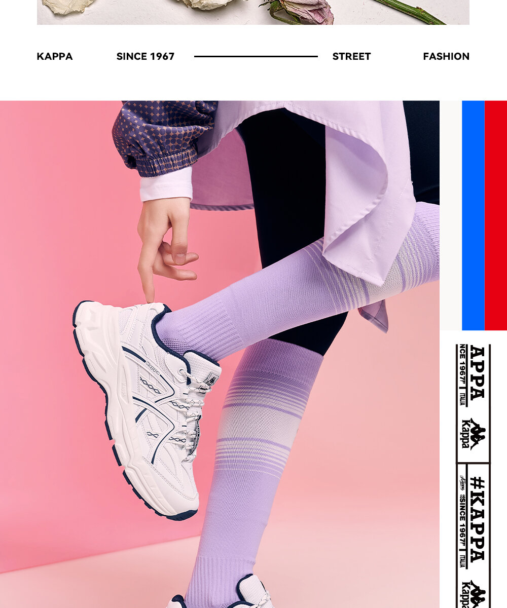 Kappa White Sport Shoes Women's Casual Thick Bottom Versatile Summer Shoes Fashionable Breathable Cross-Lace Synthetic Leather · v7