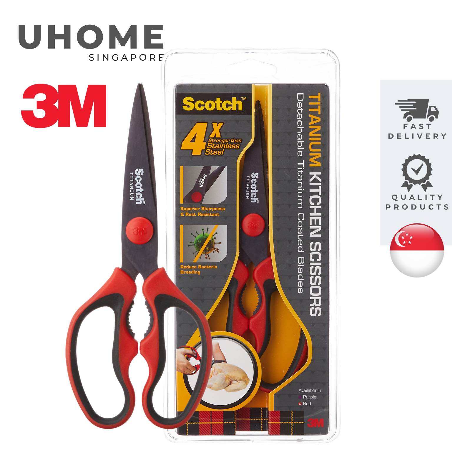 3M Scotch Titanium Kitchen Scissors Detachable KS-DTR Red / KS-DT Purple, 1/Pack, Rust Resistance, Durable