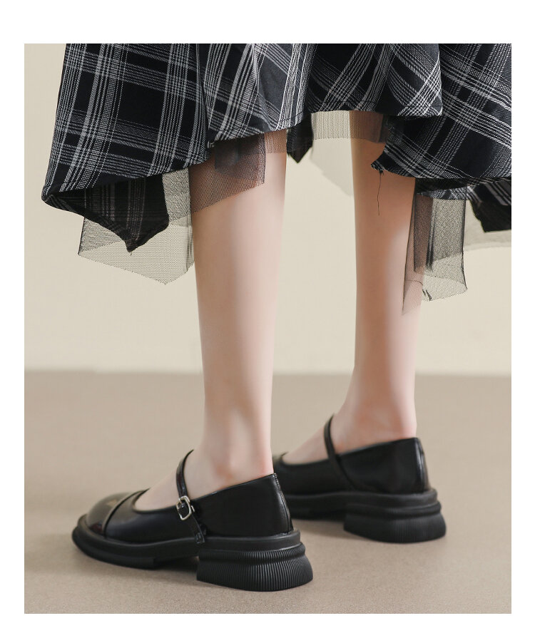 Genuine Leather Mary Janes Women's Shoes Spring Summer British Style Flats Large Size 41 for Skirts Thick Bottom Small Leather Shoes · v9