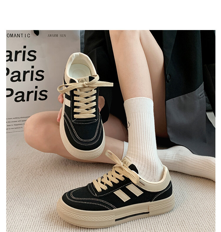 Black Canvas Sneakers Women's Casual Breathable Sports Shoes Spring New Style Versatile Flat Shoes Comfortable Low Top round Toe · v7