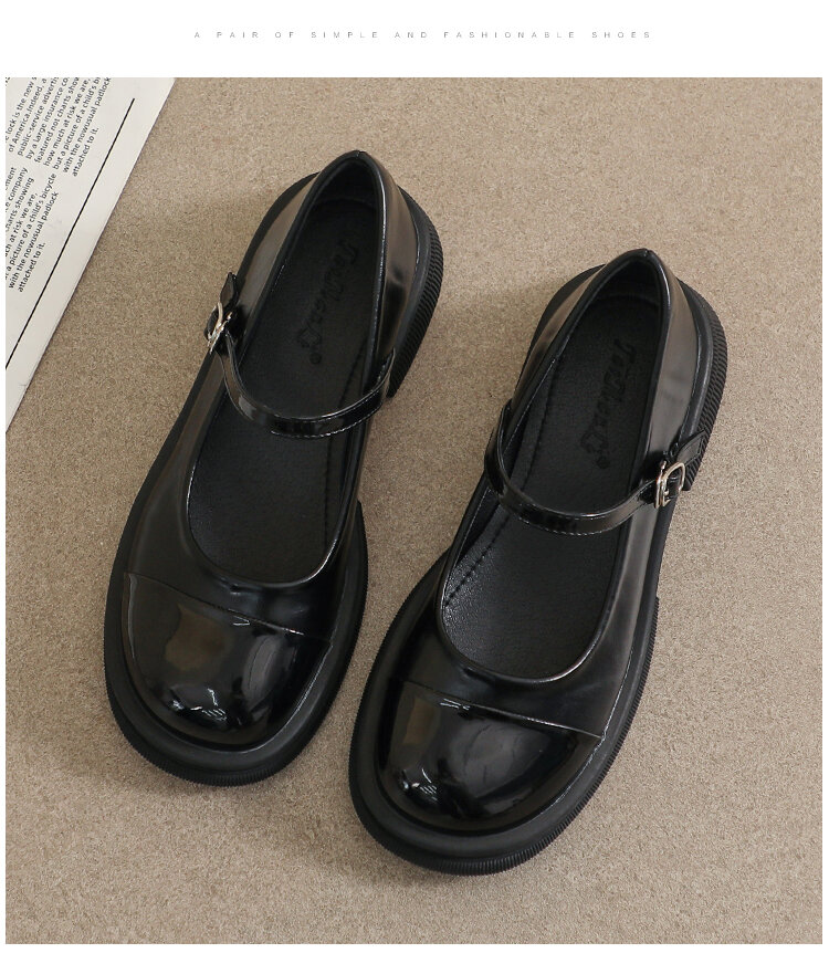 Genuine Leather Mary Janes Women's Shoes Spring Summer British Style Flats Large Size 41 for Skirts Thick Bottom Small Leather Shoes · v9