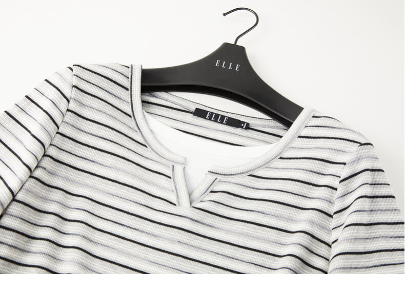 ELLE French Design Splice Color Striped Short Sleeve T-shirt for Women Simple Casual Summer 2024 New Arrival