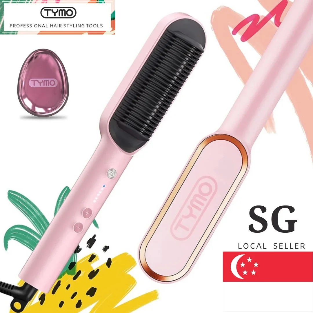 TYMO Ring Sakura Pink Limited Edition Hair Straightener Brush – Hair Straightening Iron with Built-in Comb, 20s Fast Heating & 5 Temp Settings & Anti-Scald, Perfect for Professional Salon at Home Support Singapore Seller