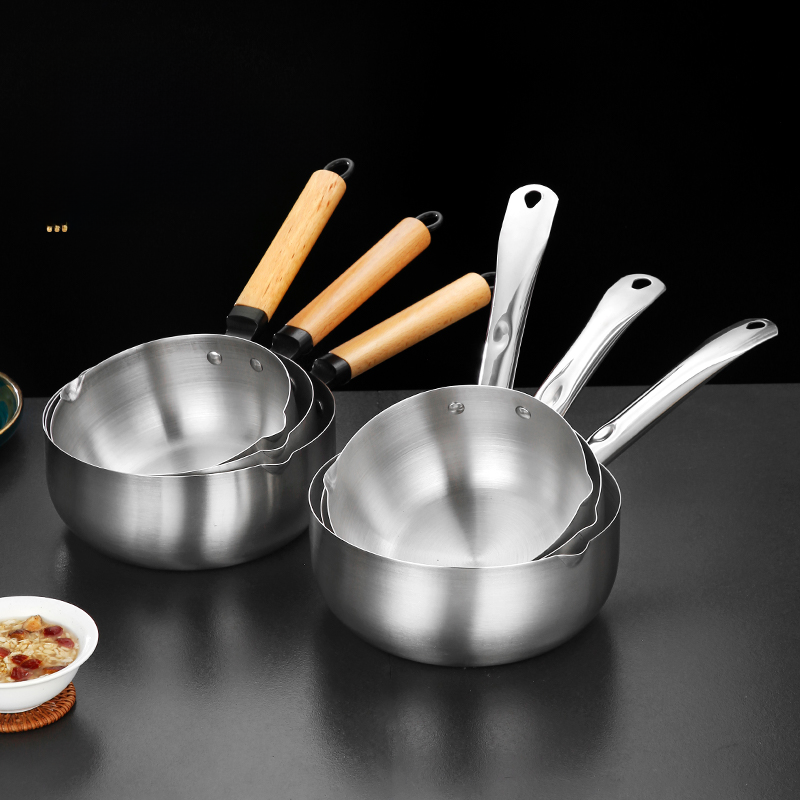 Japanese Style Snow Flat Pot 304 Stainless Steel Non-coated Stick Small Saucepan Home Use Noodles Frying Soup Induction Cooktop. 