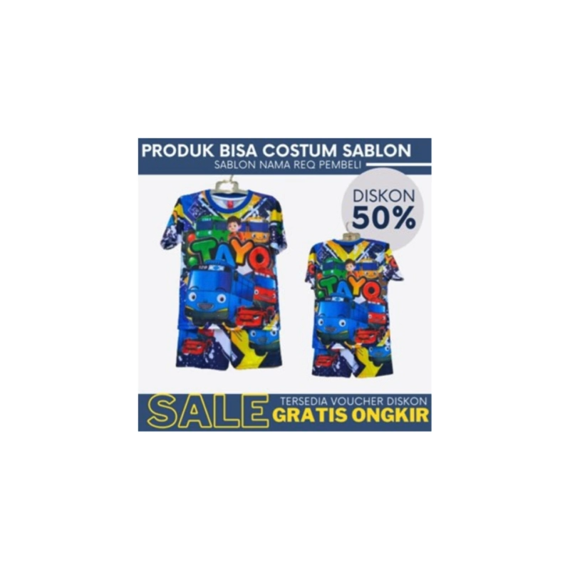 COD/ baju setelan anak lakilaki tayo/ baju kaos tayo anak laki laki/ bukan ori.