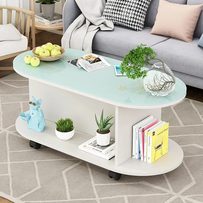 Tempered Glass Coffee Table Living Room Home Small Apartment Mobile Simple Coffee Table Oval Mini Modern Economical