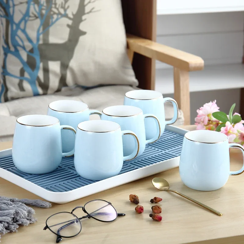 Ceramic Cup Drinking Cup Set with Lid Creative Coffee Cup Mug Breakfast Cup Simple Home Living Room Tea Cup