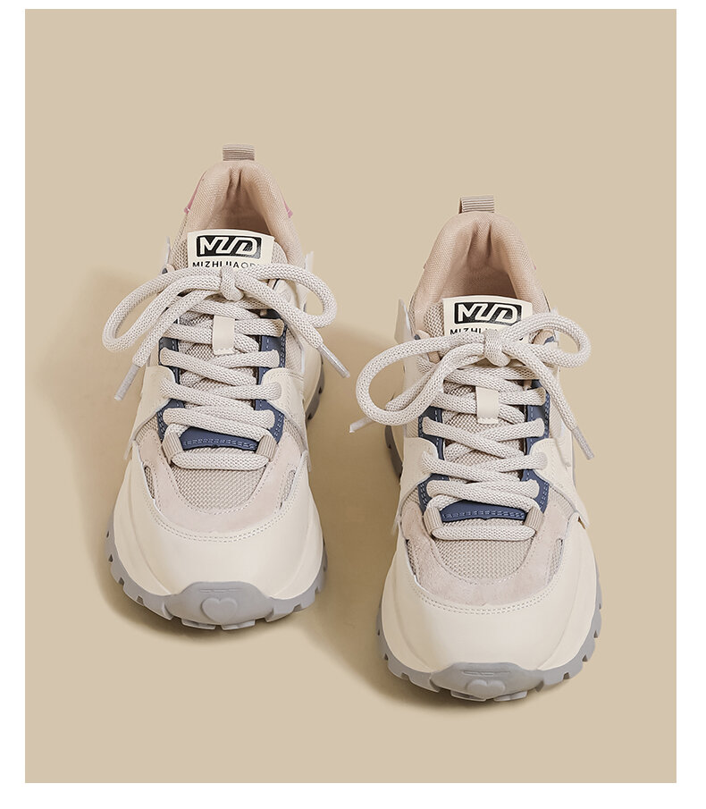Women's Casual Sport Shoes Spring 2025 Thick Bottom Dad Shoes Color Block Versatile Small Size Korean Style Agan Leisure Sports Shoes