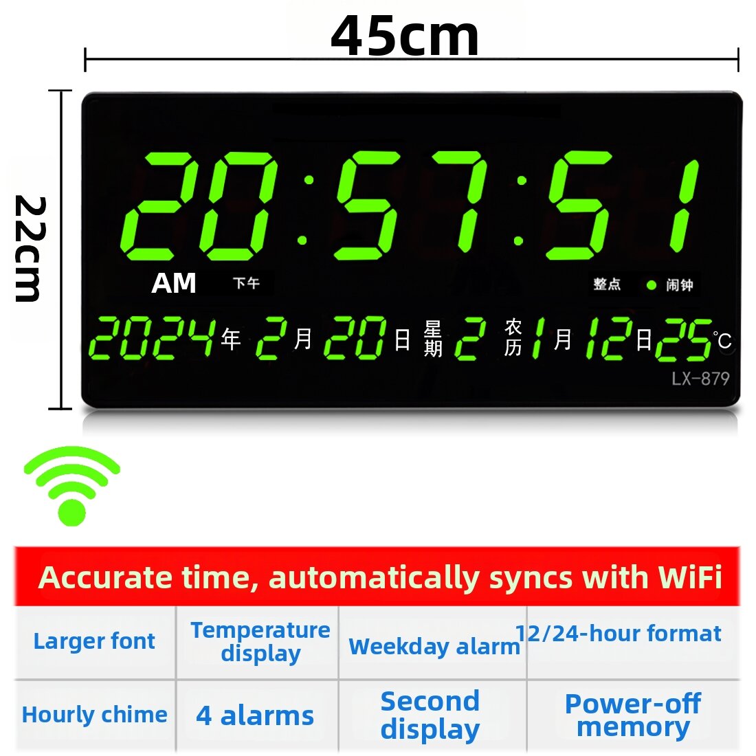 Calendar WIFI Electronic Wall Hanging Desk Clock For Livingroom
