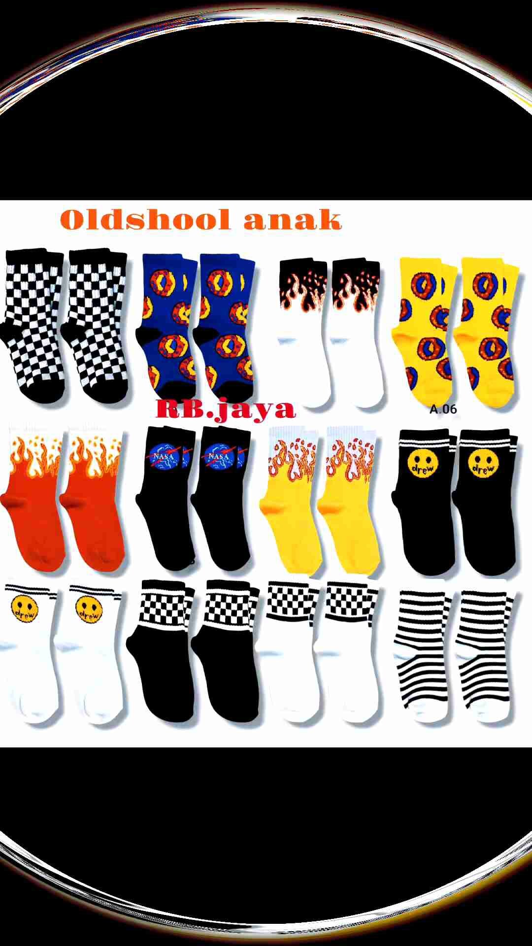 Kaos kaki oldschool anak motif strip - kaos kaki skate Old school - size 1-6 tahun