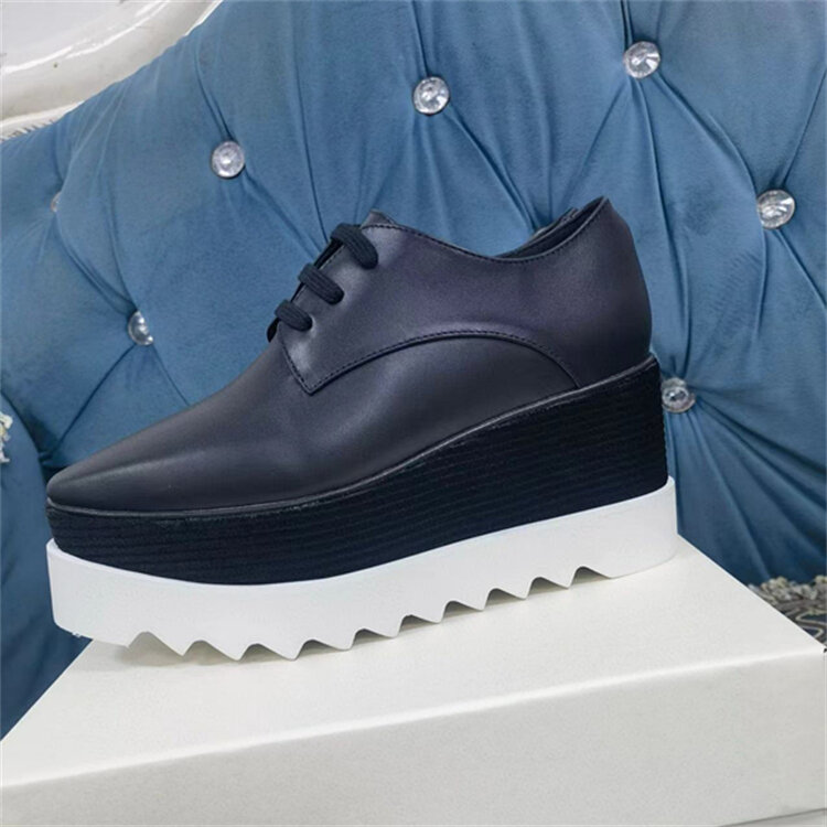 2025 New Women's Thick Bottom Star Shoes Leather Casual Slope Heel 8cm Platform Stella Platform Shoes Versatile Slip-On Shoes · v11