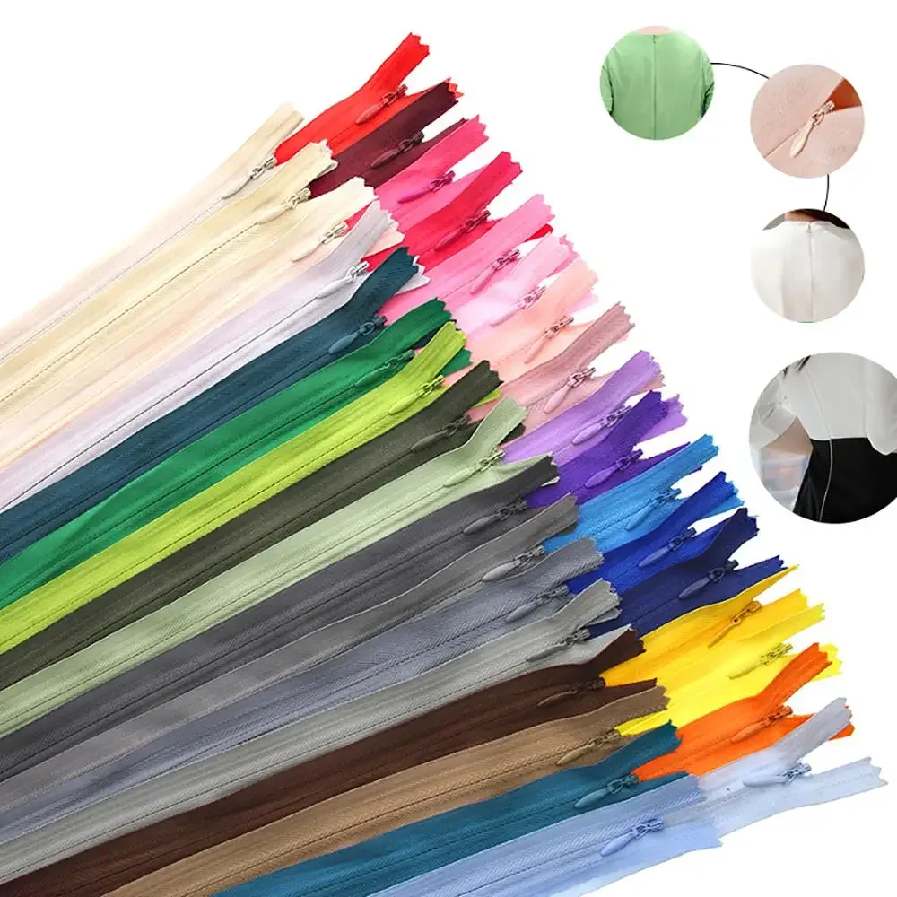 10Pcs/Pack 20cm 25cm 30cm 40cm 50cm 60cm 3# Invisible Zipper Nylon Coil Zipper For DIY Handcraft Cloth Sewing Accessories