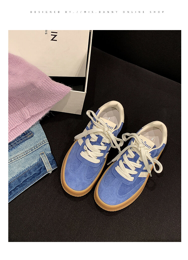 Yellow Genuine Leather Thick Bottom Deqin Shoes Women's Spring Style Casual All-Match Flat Heel Comfortable Sports Sneakers · v7