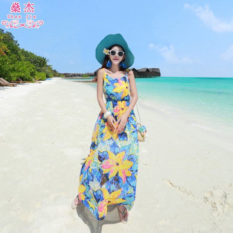 thailand beach dress Phuket Thai Phuket Beach Dress Yunnan Travel Outfit Plus Size Fat Mm Seaside Color:Paprika BestCorset Summer GTHTTT Women Sexy Long