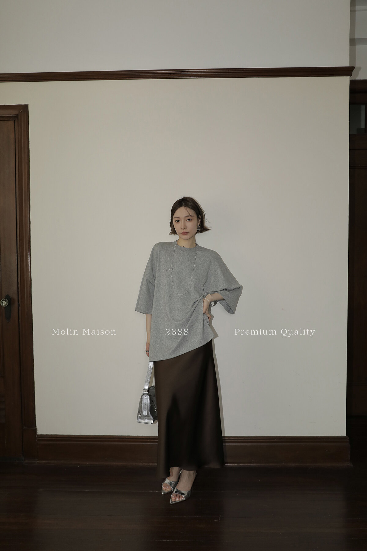 Molin ROW Batwing Sleeve T-Shirt Women's Loose Side Slit Oversize Summer Short Sleeve Cotton Polyester Blend round Neck Top