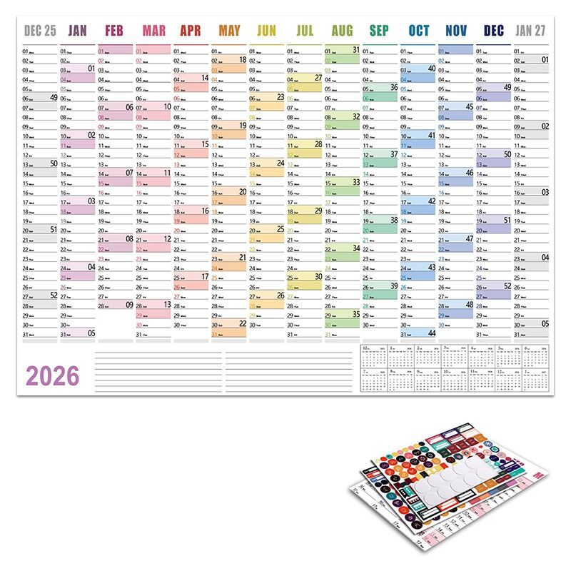 Calendar Wall 2026 New Yearly Daily Schedule Planner Sheet Paper 365 Day Plan Annual Hanging Planning Weekly Agenda Pad Month 12